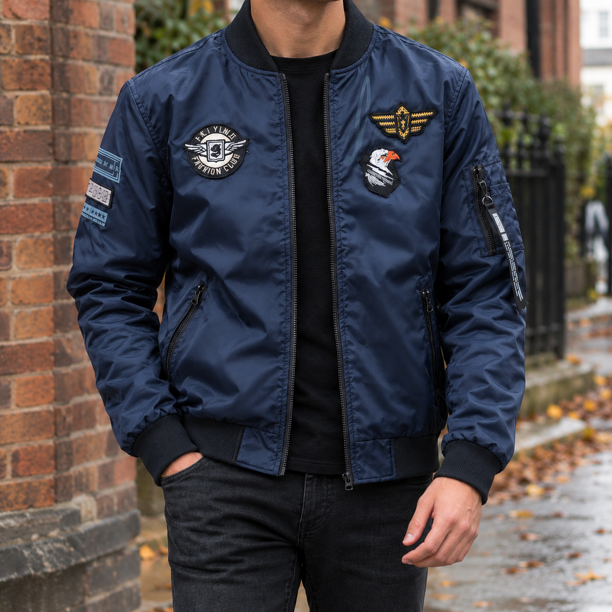 Gilles Badge Bomber Jacket - Blue