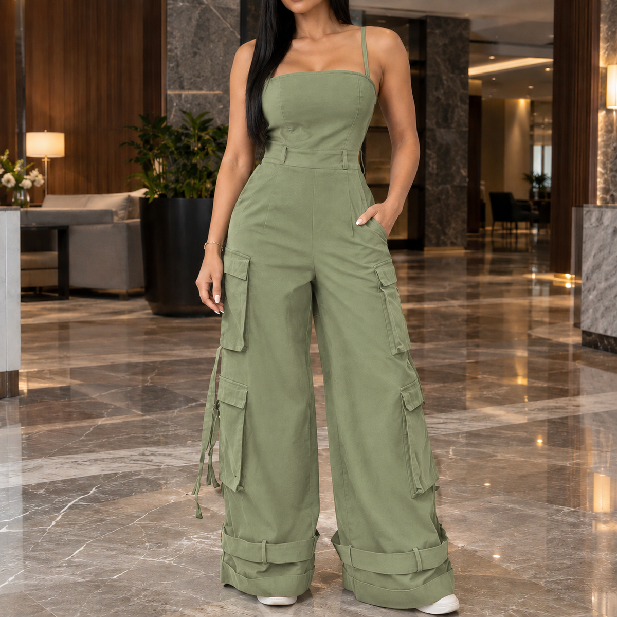 Eleanora Wide Leg Jumpsuit - Military Green