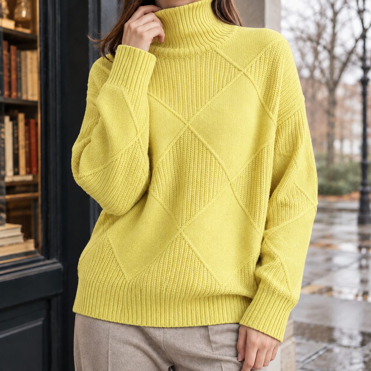 Samantha Diamond Turtleneck Sweater - Yellow