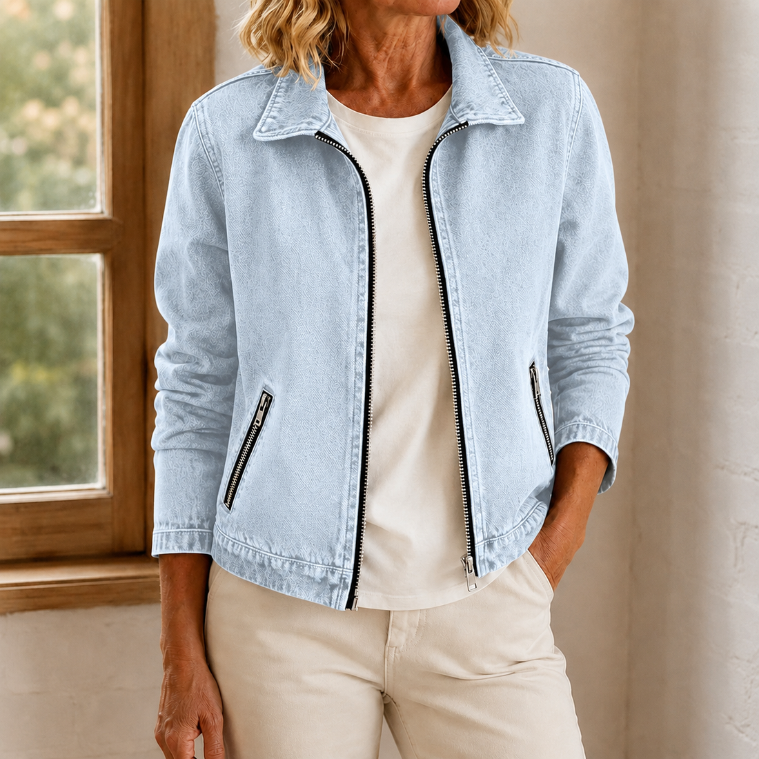 Greta Washed Zip Jacket - Light Blue