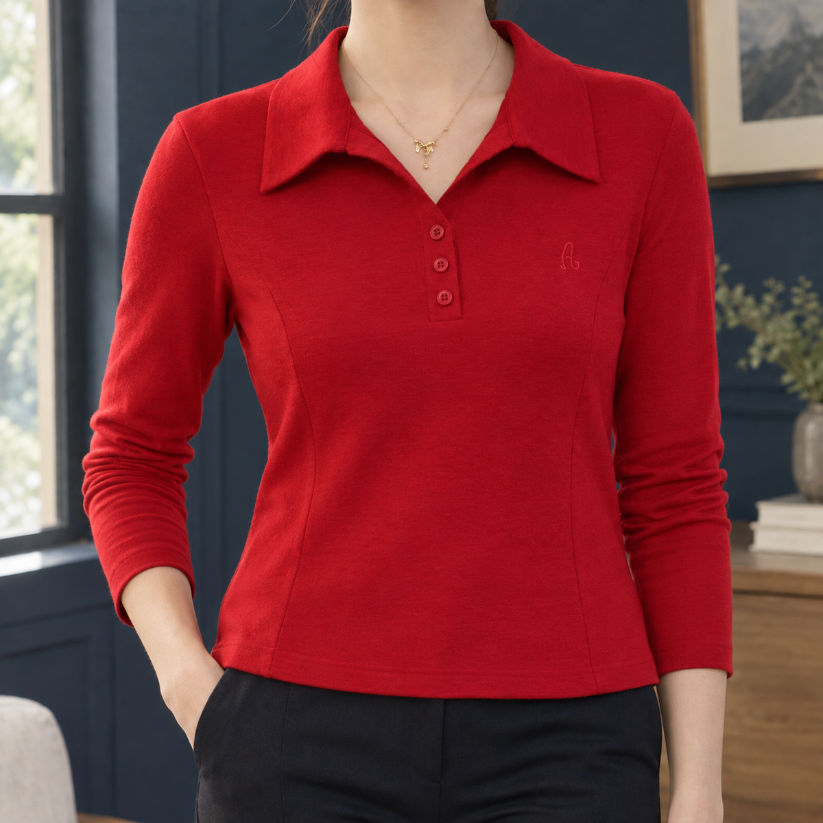 Saskia Collared Polo Top - Red