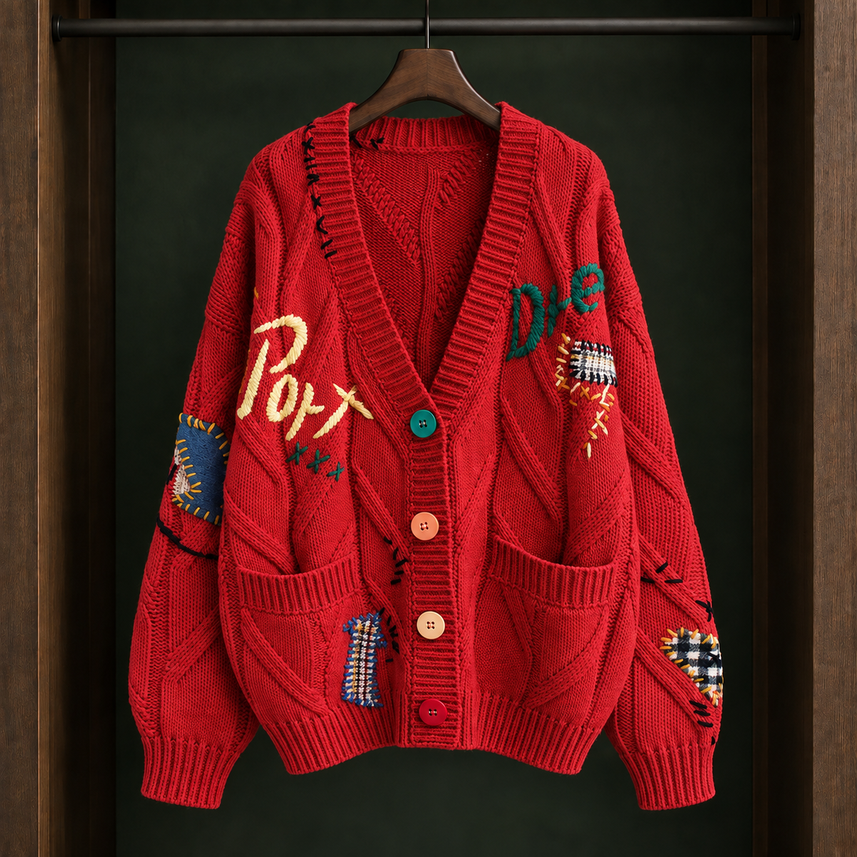 Hesper Embroidered Cardigan - Red