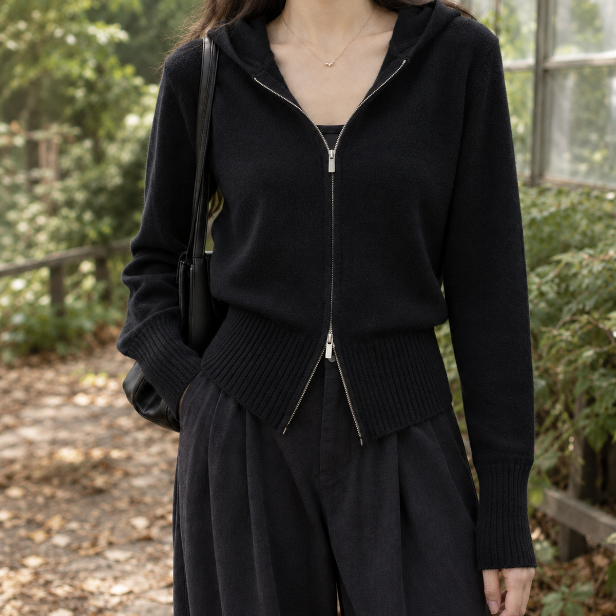 Emily Hooded Cardigan - Black