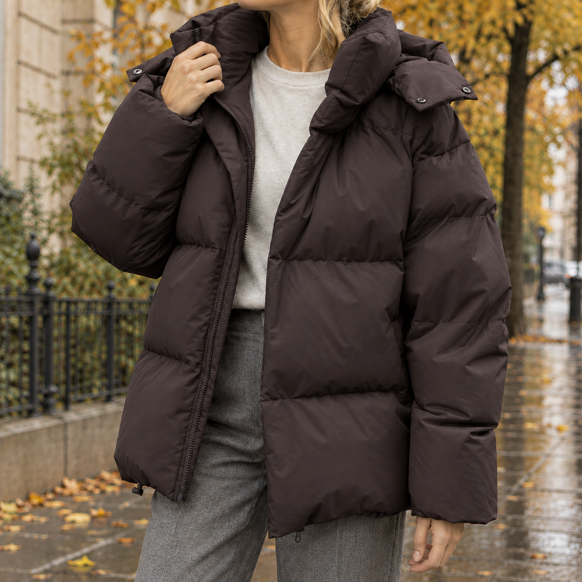 Hannah Hooded Puffer Jacket - Dark Brown