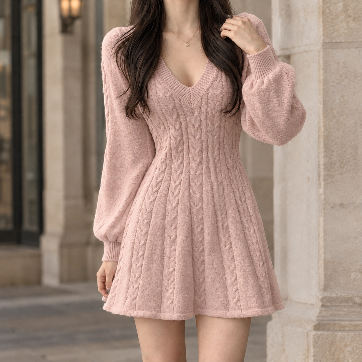 Mirabel Cable Knit Dress - Pink