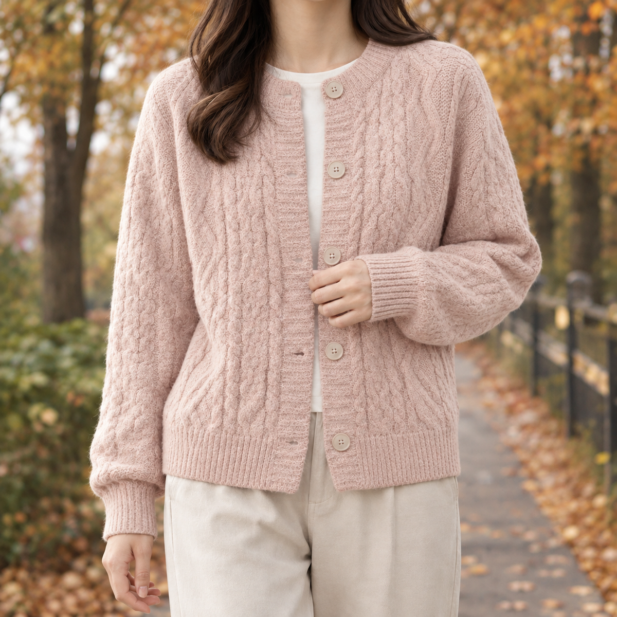 Beatrix Cable Cardigan - Pink
