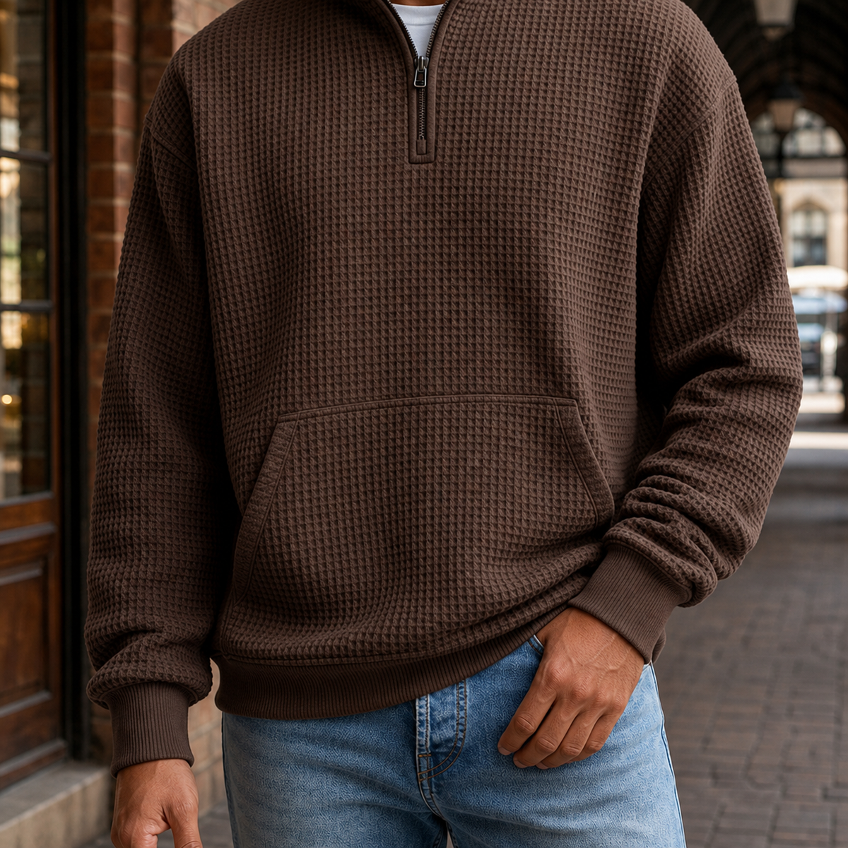 Maximus Waffle Pullover - Dark Brown