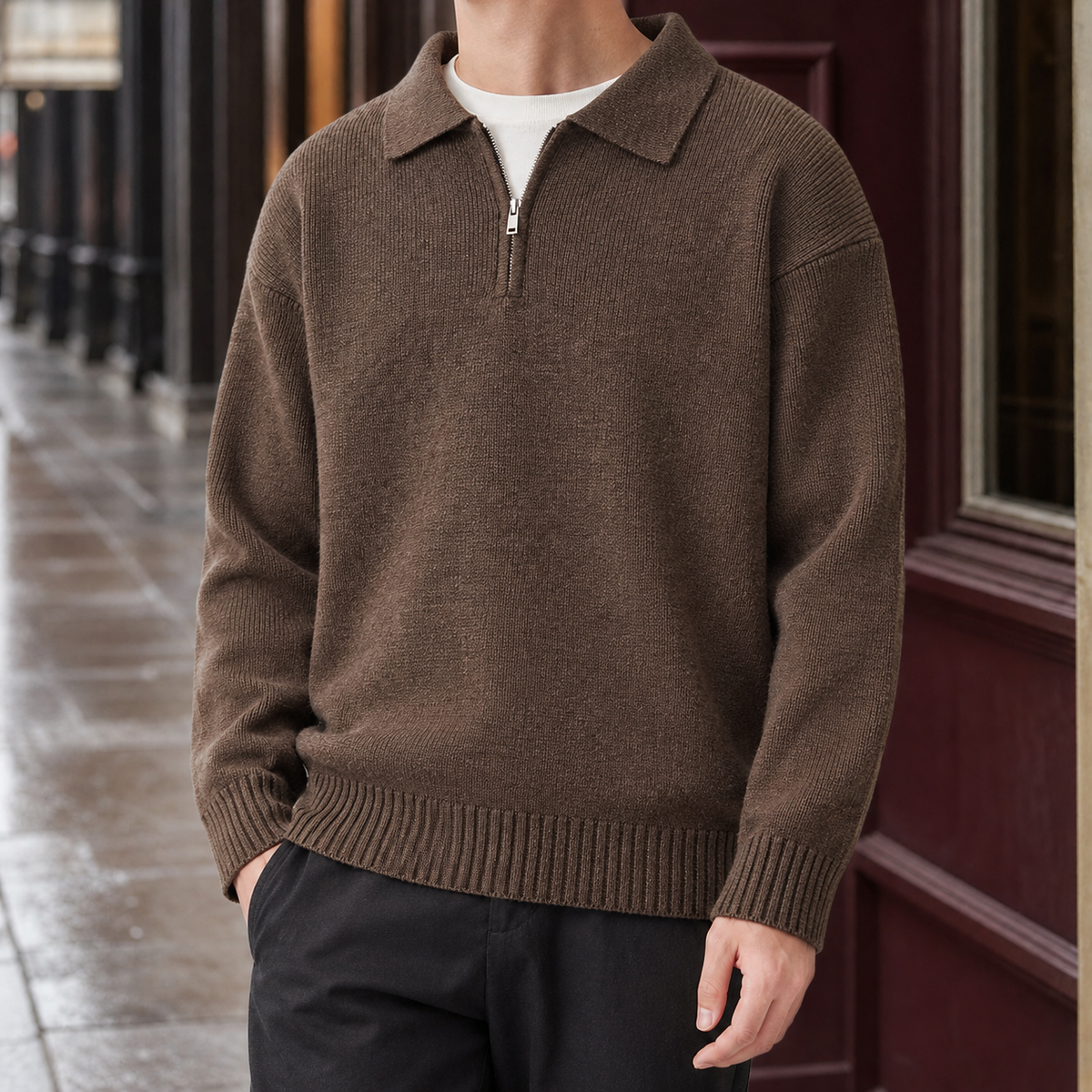 Zephyrin Zip Collar Sweater - Brown