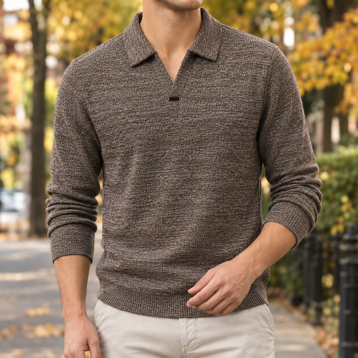 Patrick Collared Knit Sweater - Brown