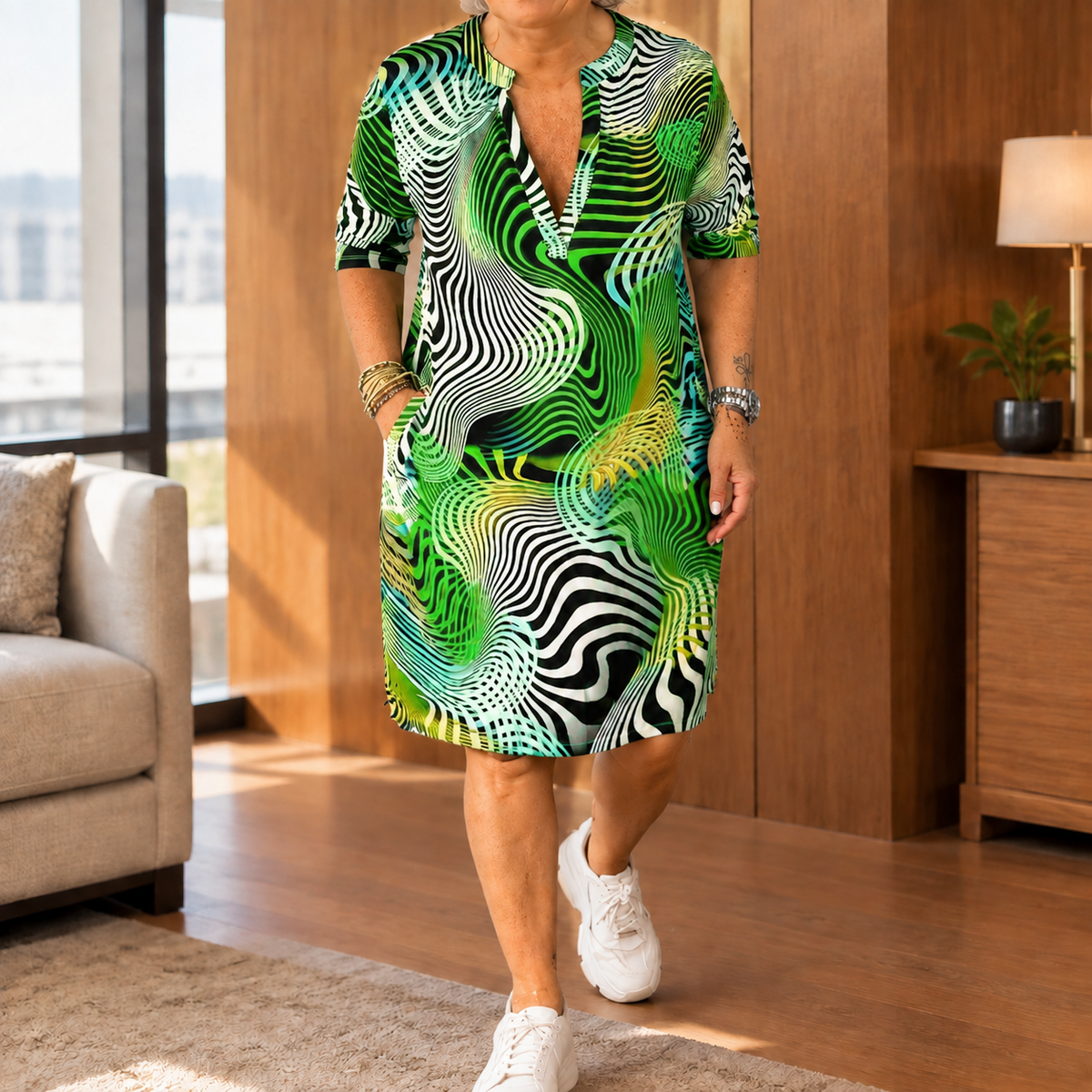 Clara Abstract Shift Dress - Green