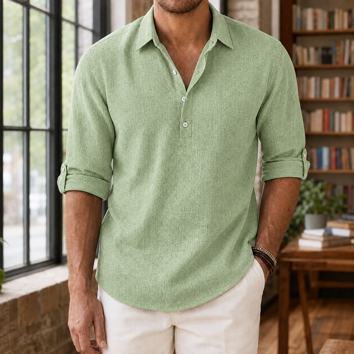 Leon Popover Shirt - Sage Green