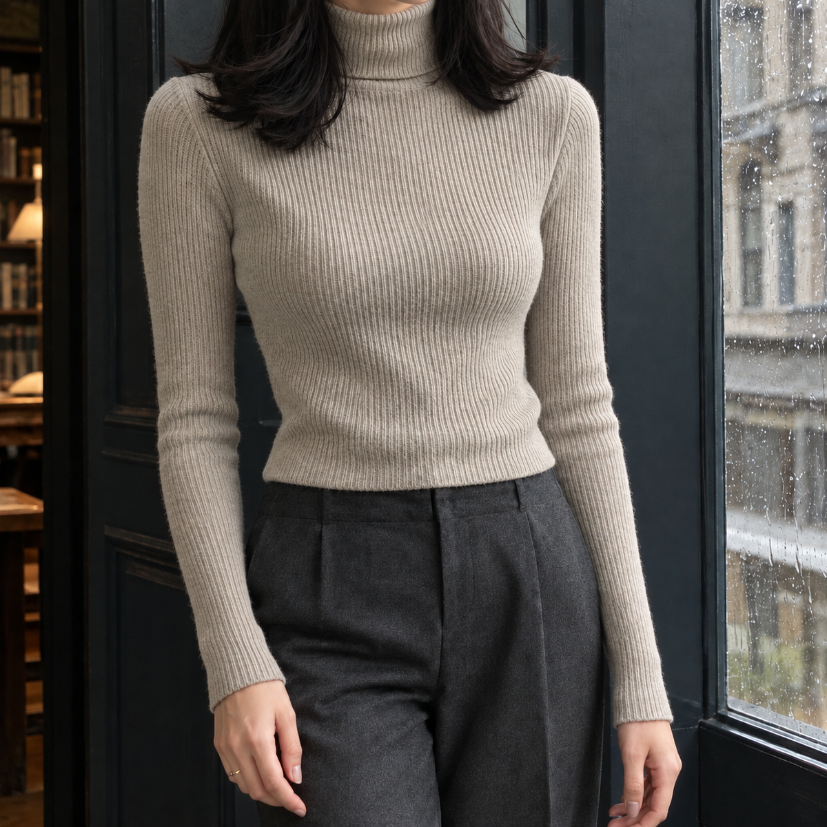Sidonie Ribbed Turtleneck - Khaki