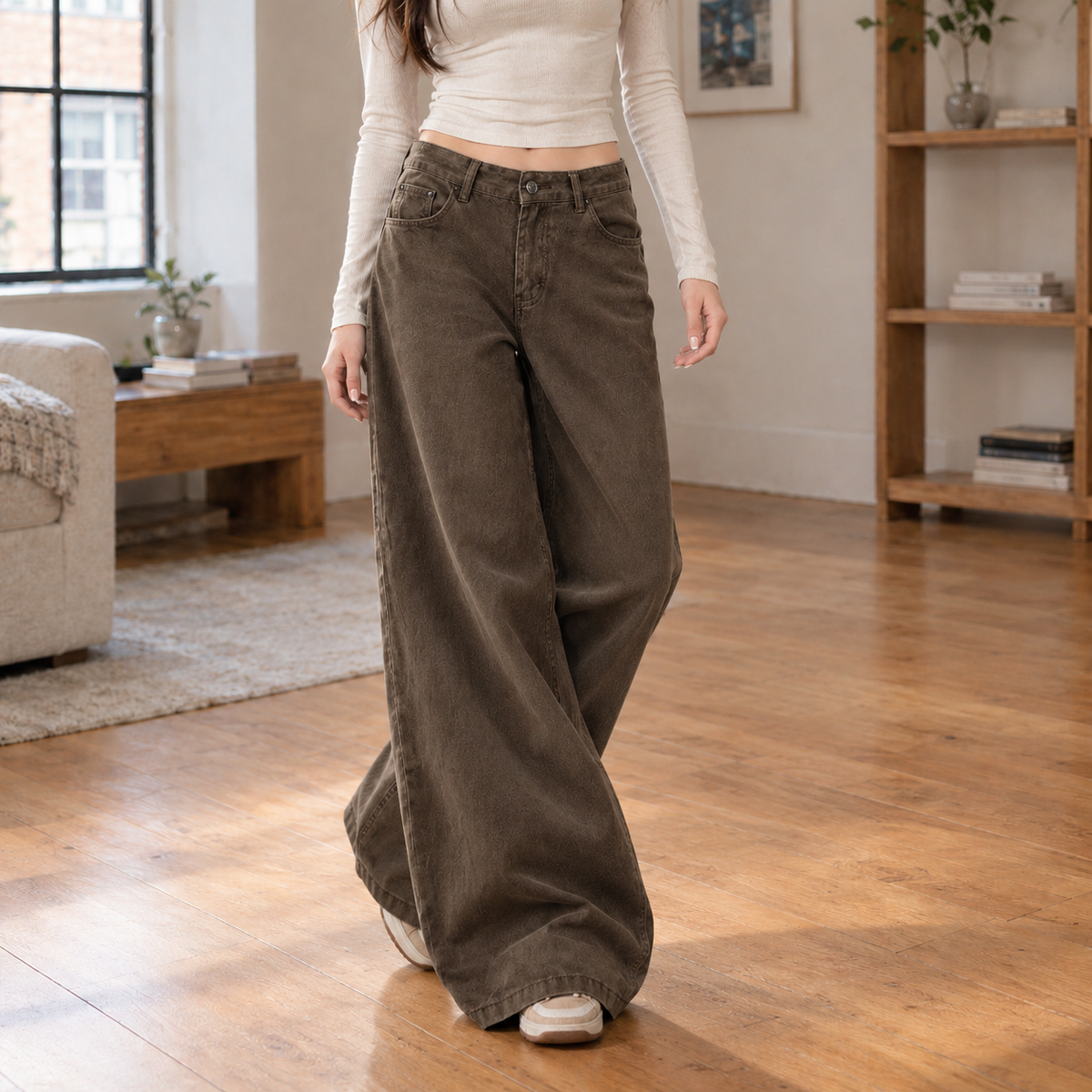 Michelle Wide Leg Jeans - Brown Brown