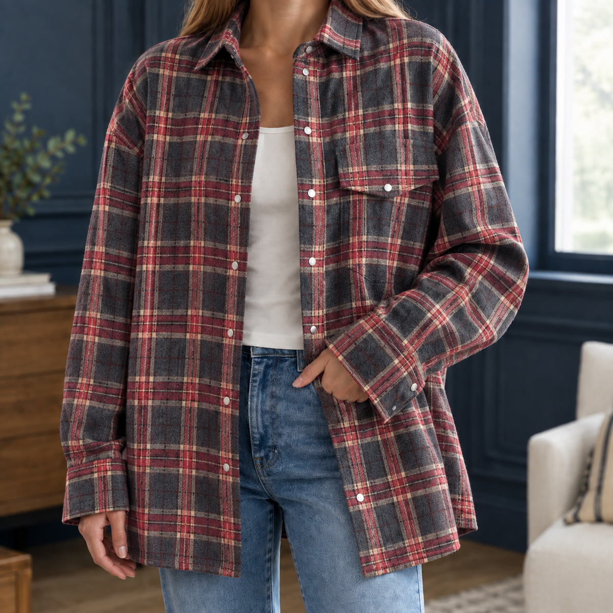 Madeleine Relaxed Overshirt - Dark Red