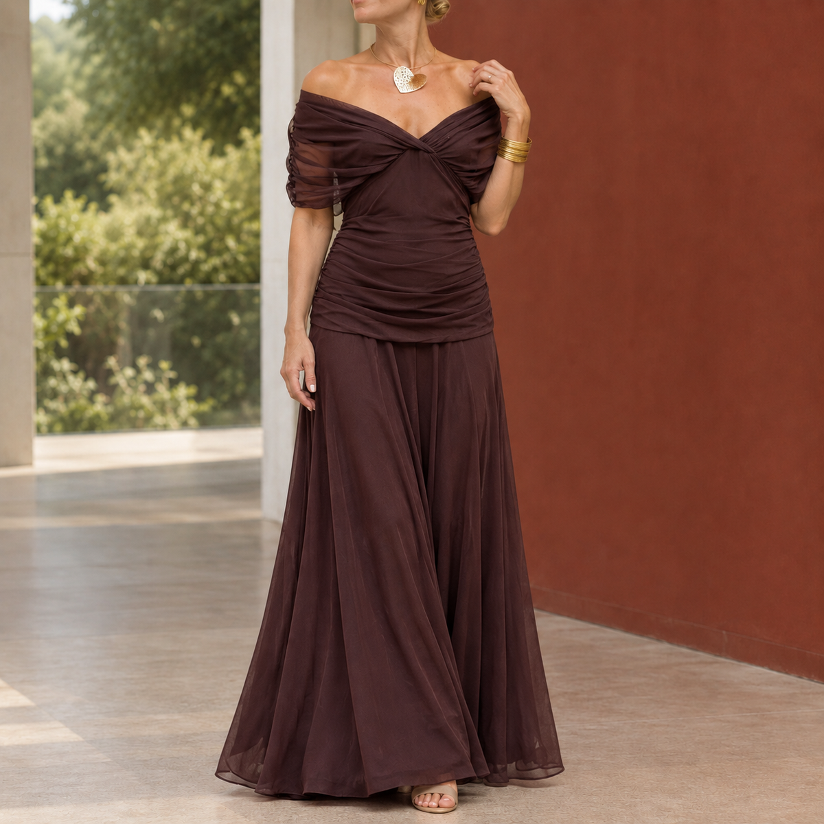 Liora Draped Maxi Dress - Brown