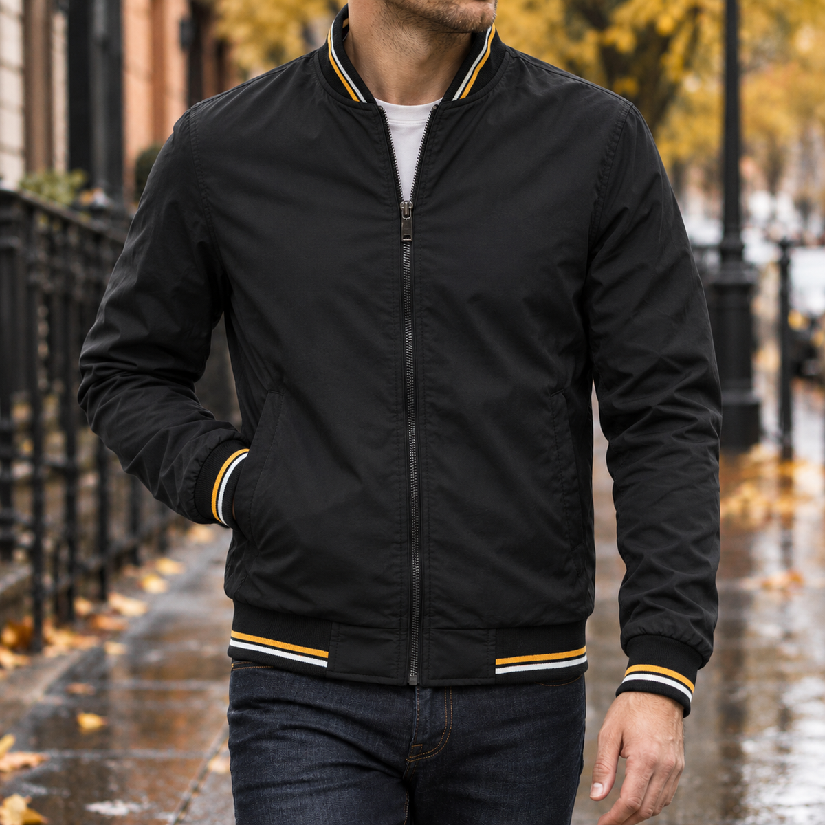 Rupert Ribbed Bomber Jacket - Black