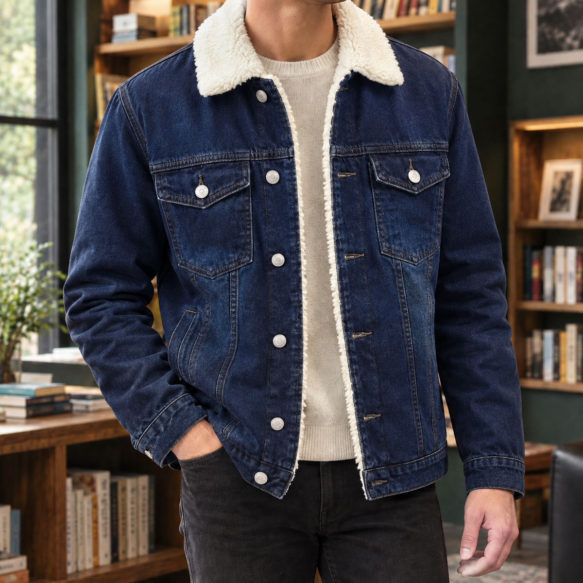 Burnaby Denim Jacket - Dark Blue Lamb