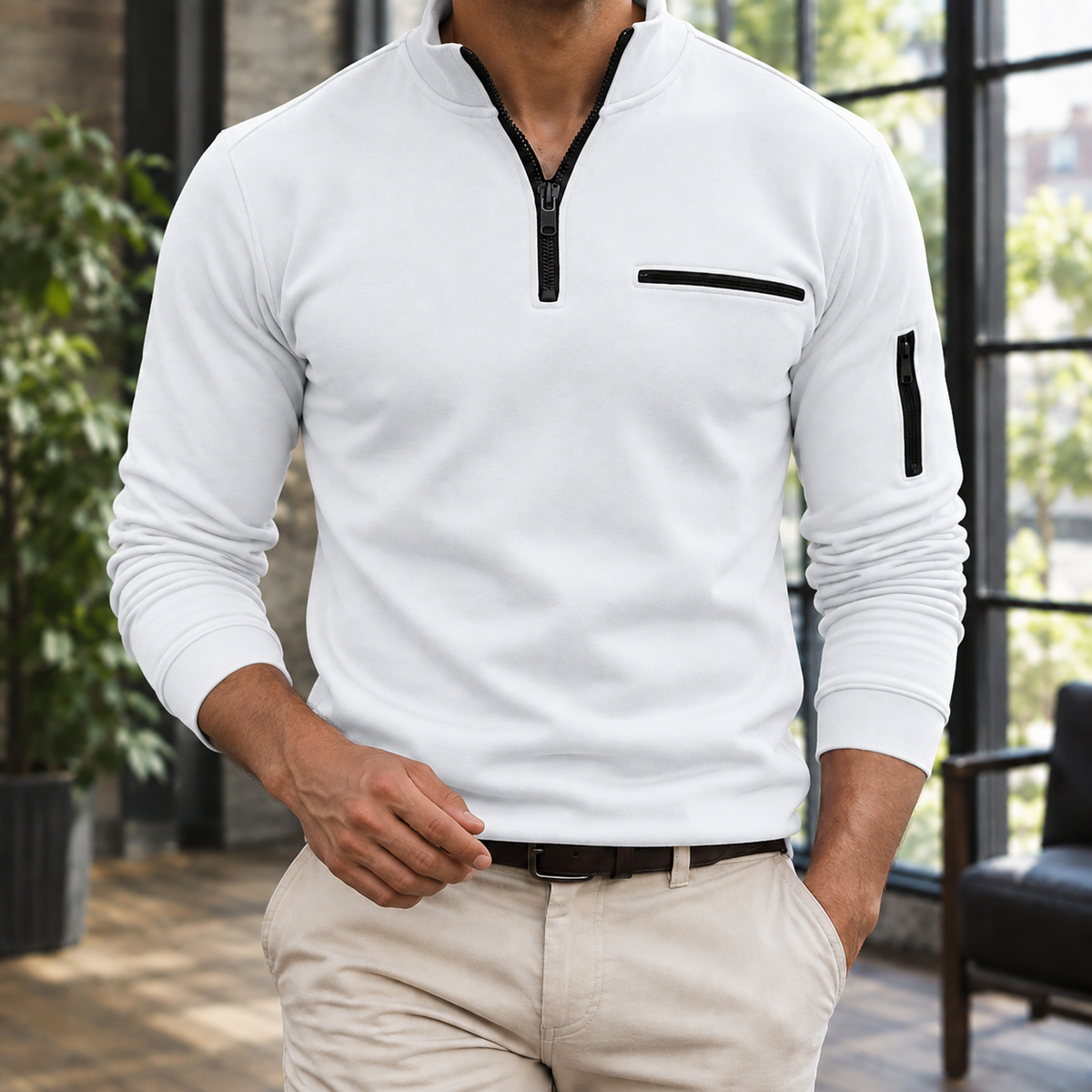 Bartholomew Quarter Zip Top - White