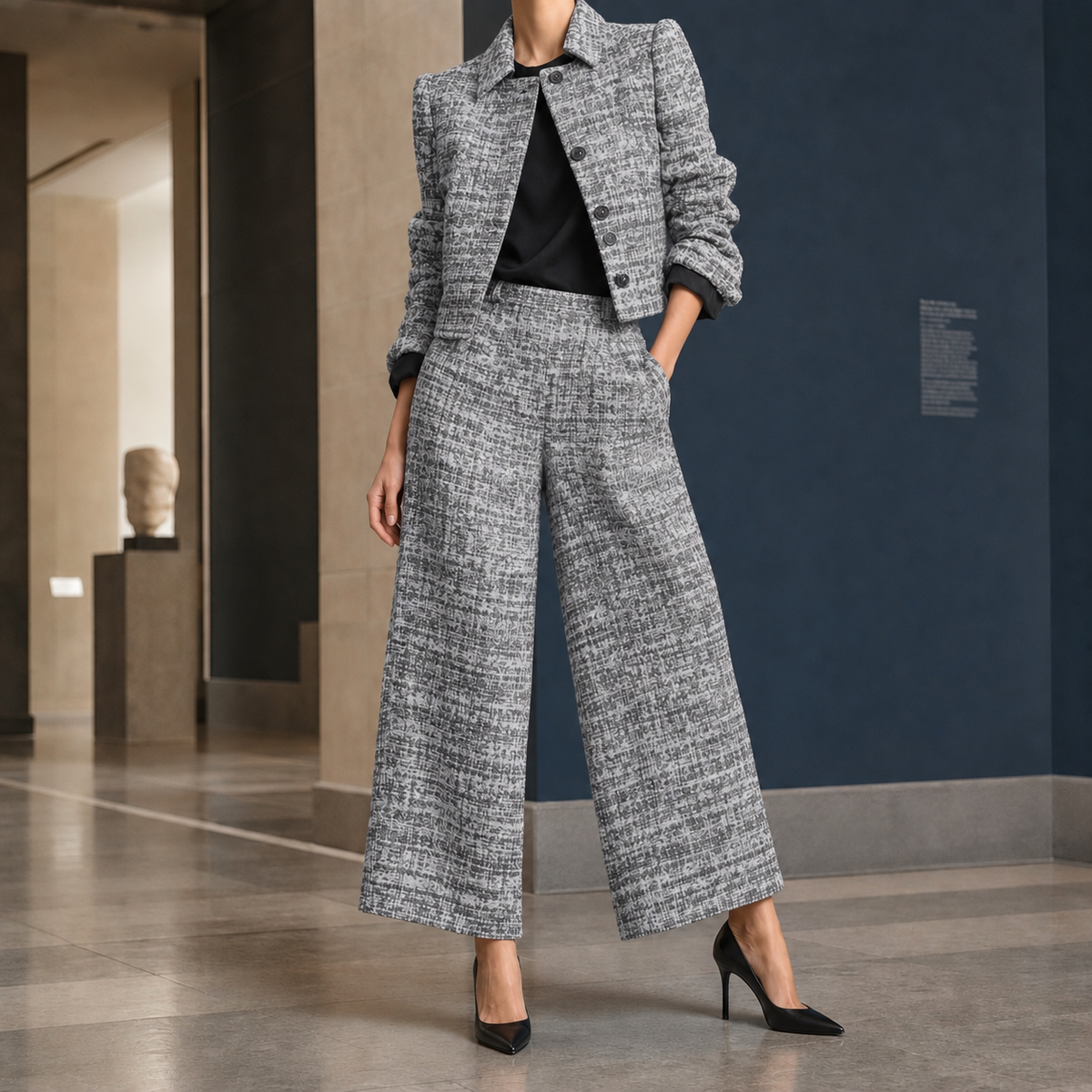 Sarah Tailored Set - Silver Gray