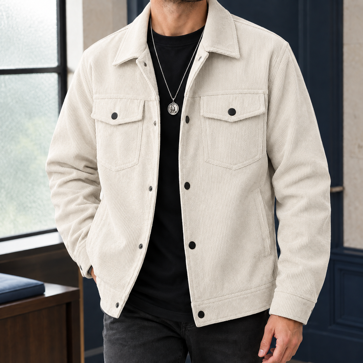 Neil Ribbed Workwear Jacket - Off-White