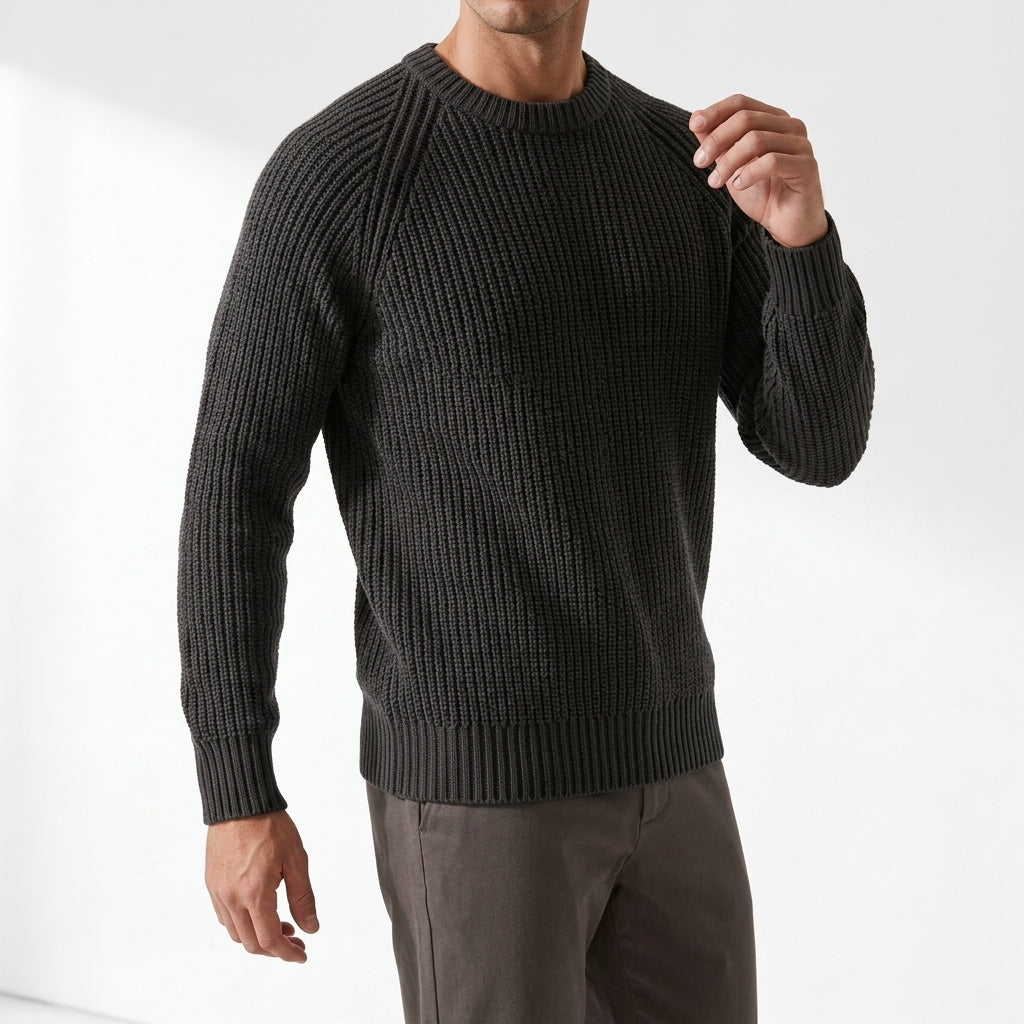 Pascal Fisherman Rib Sweater - Dark Gray