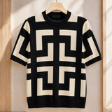Theo Geometric Knit Top - Black