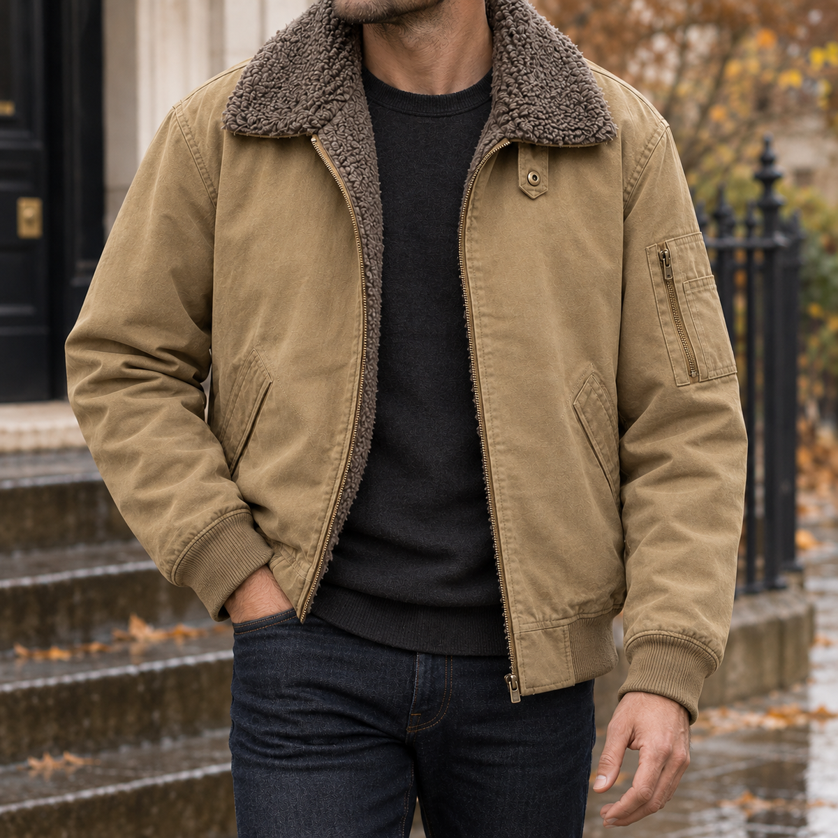 Alastair-Dean Fleece Lined Jacket - Khaki