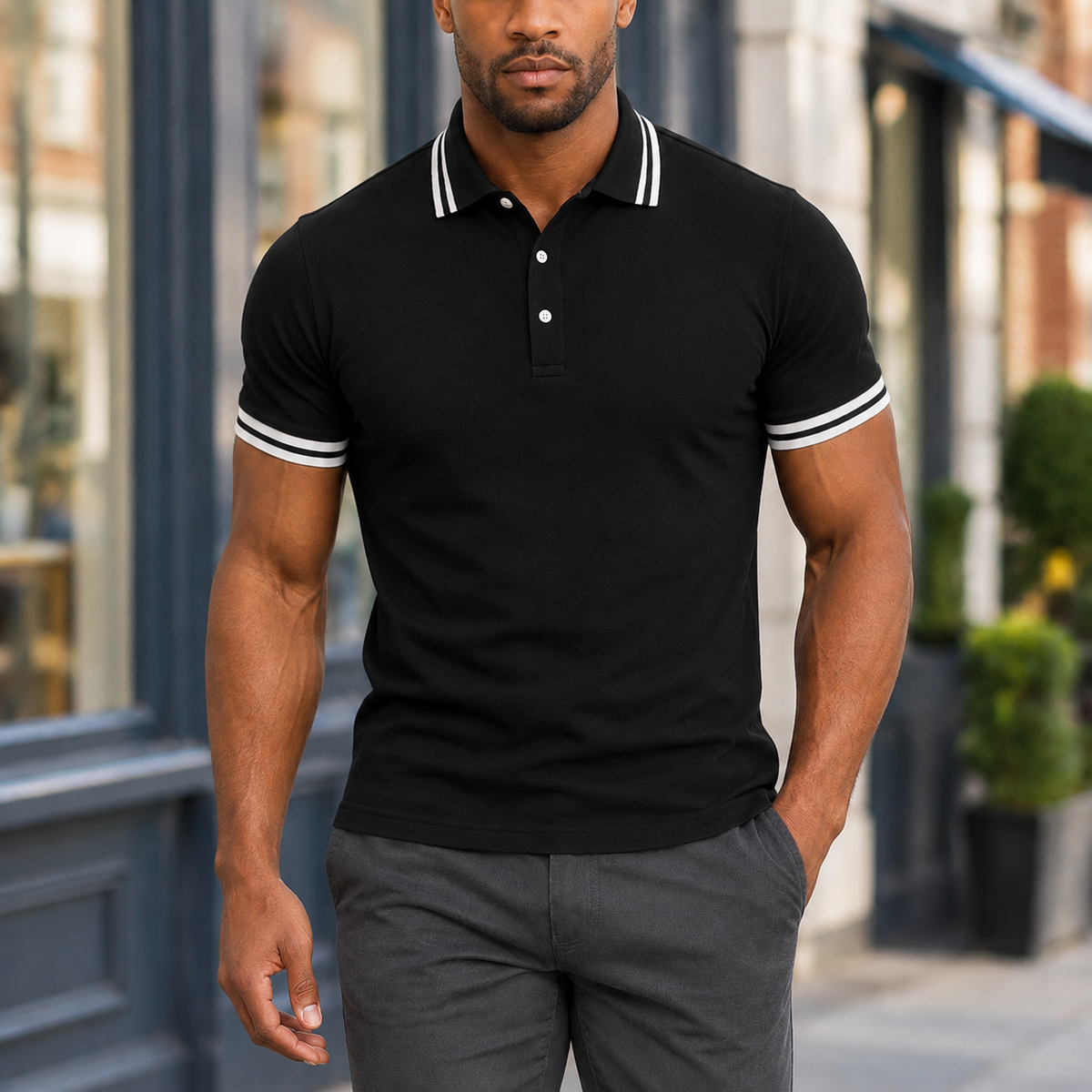 Claude Tipped Polo - Black