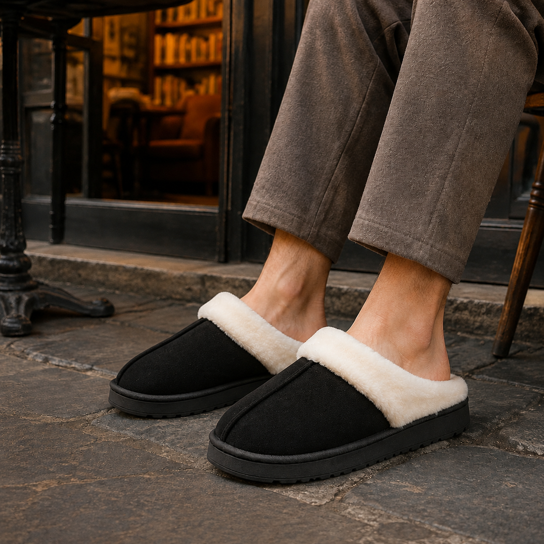 Santoro Plush Slippers - Suede Black