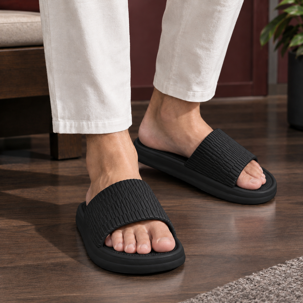 Balzano Ribbed Slides - Black∮
