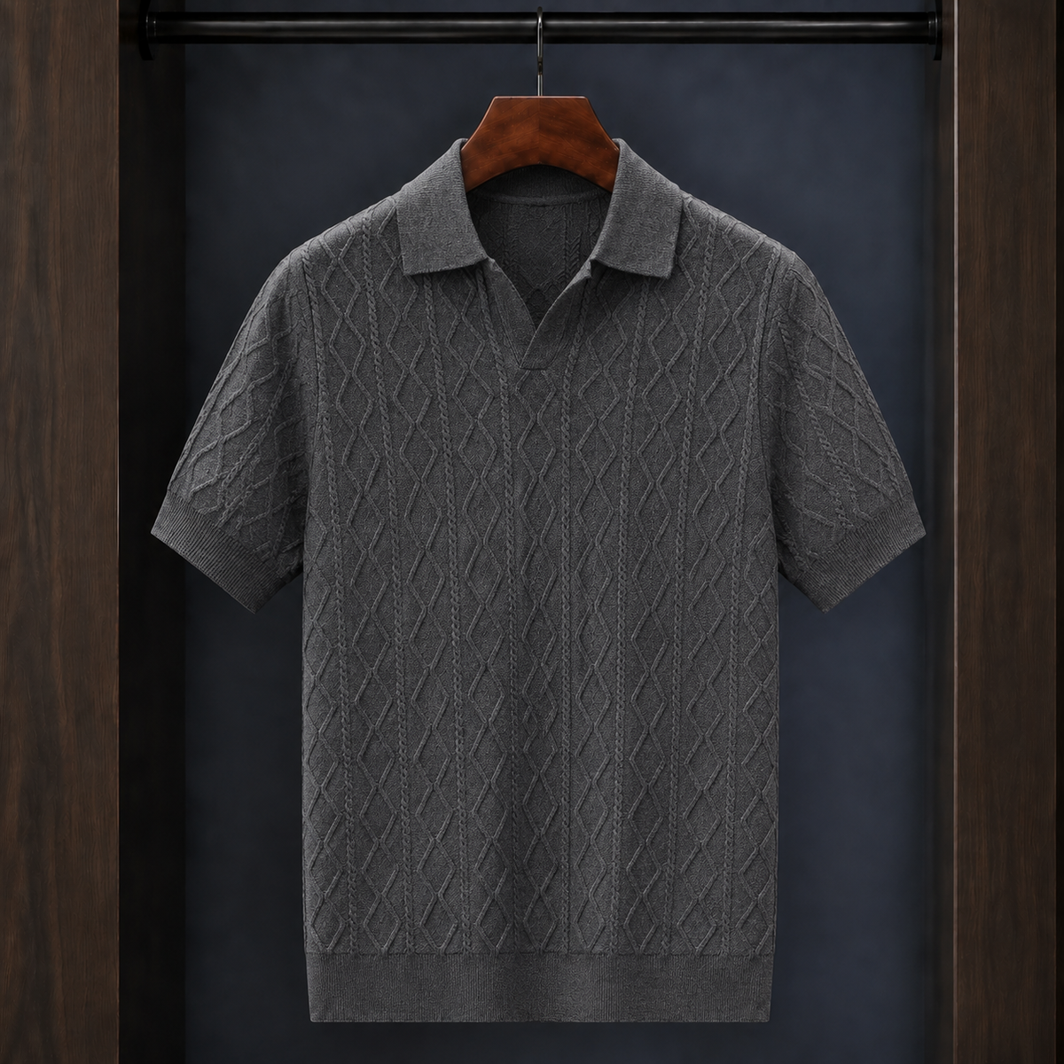 Giles Cable Knit Polo - Gray