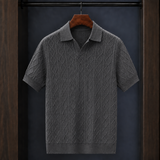 Giles Cable Knit Polo - Gray