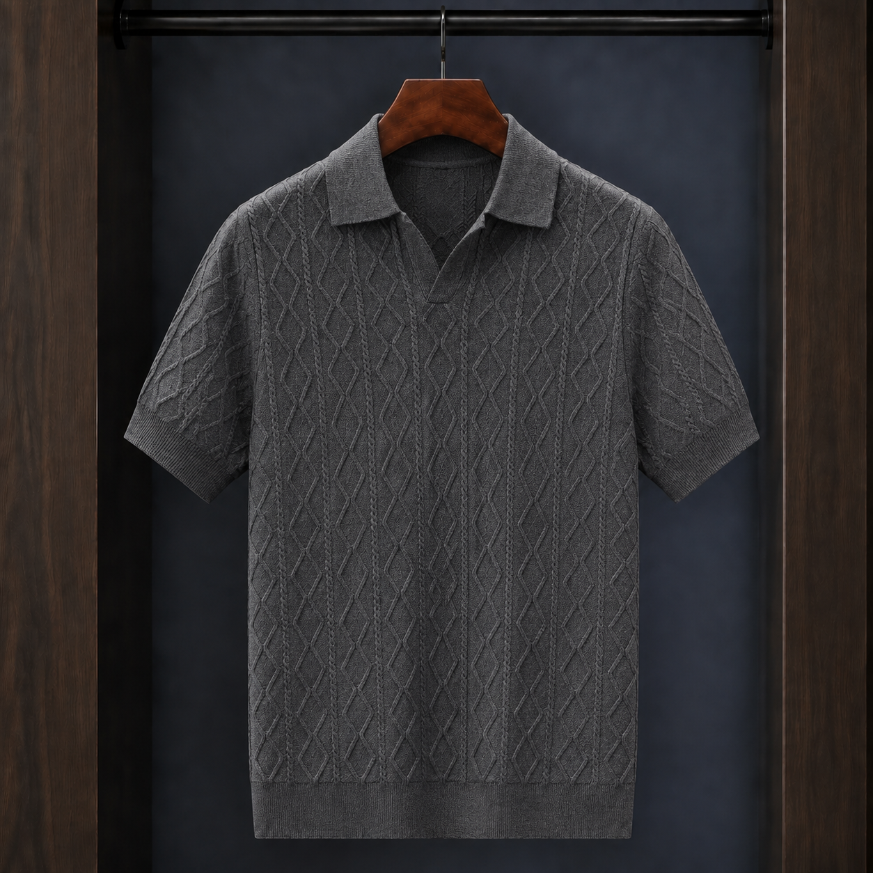 Giles Cable Knit Polo - Gray