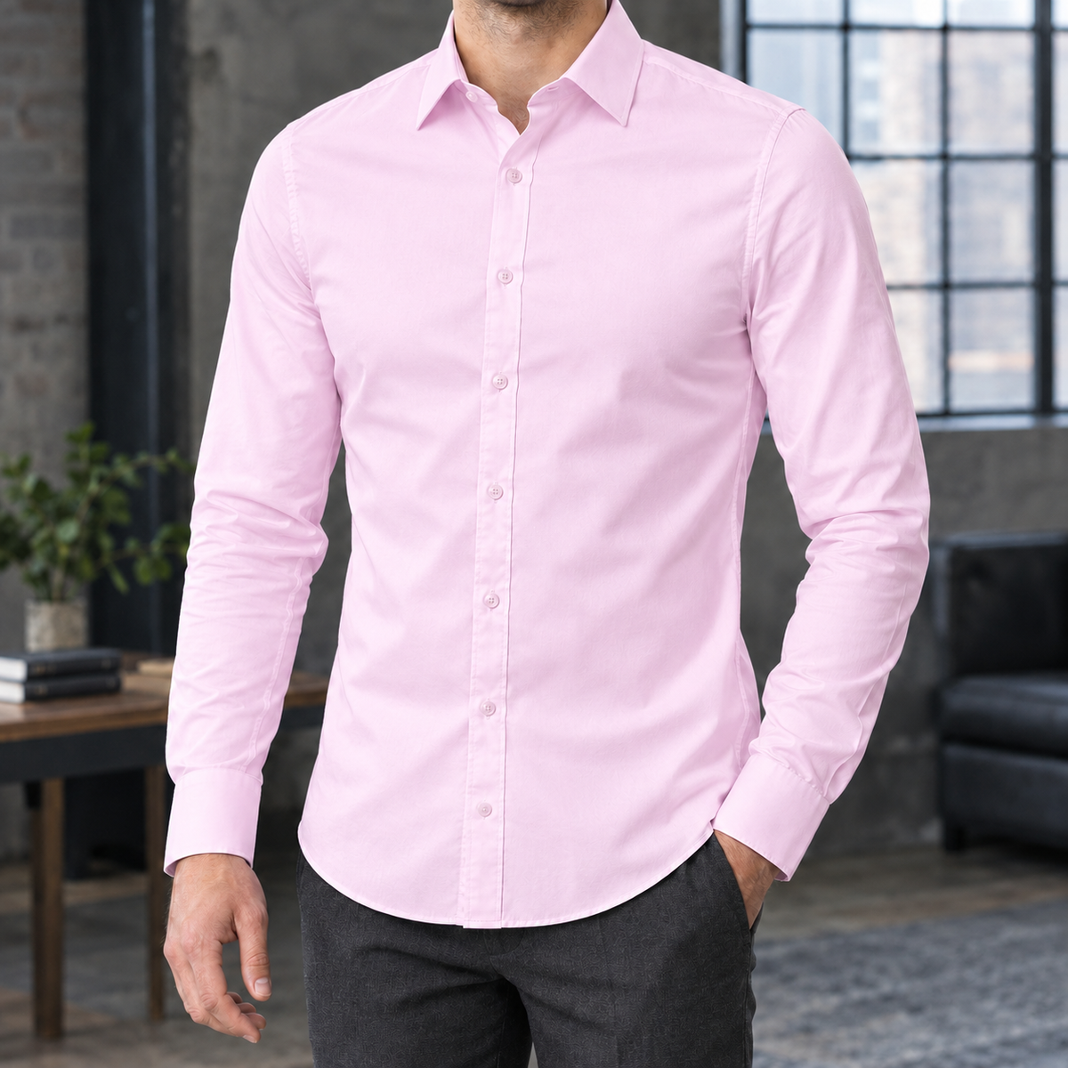 Ancel Slim Fit Shirt - Solid Pink