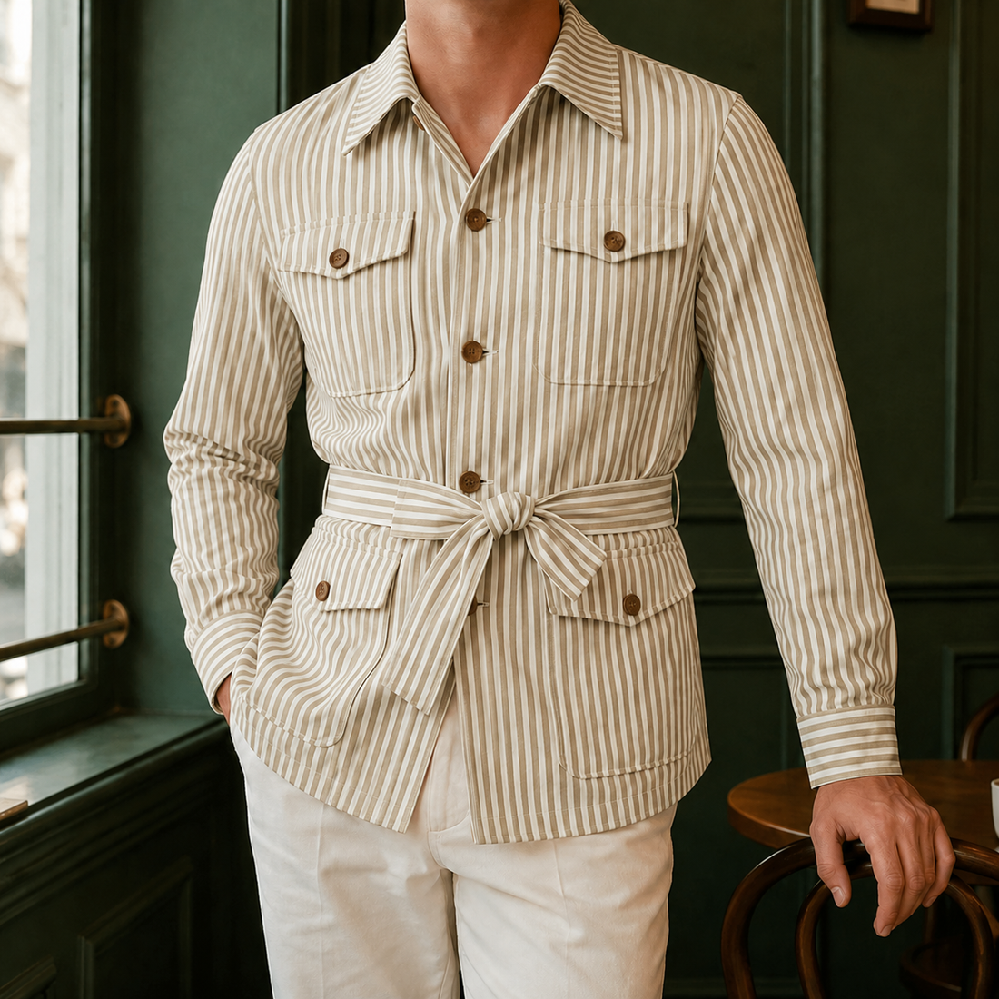 Archer Striped Safari Jacket - Olive