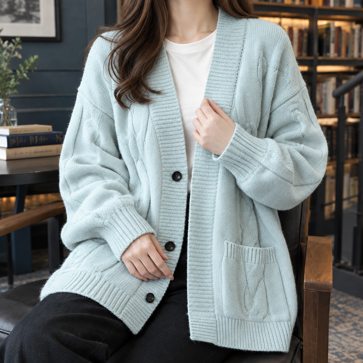 Odalys Cable Knit Cardigan - Blue