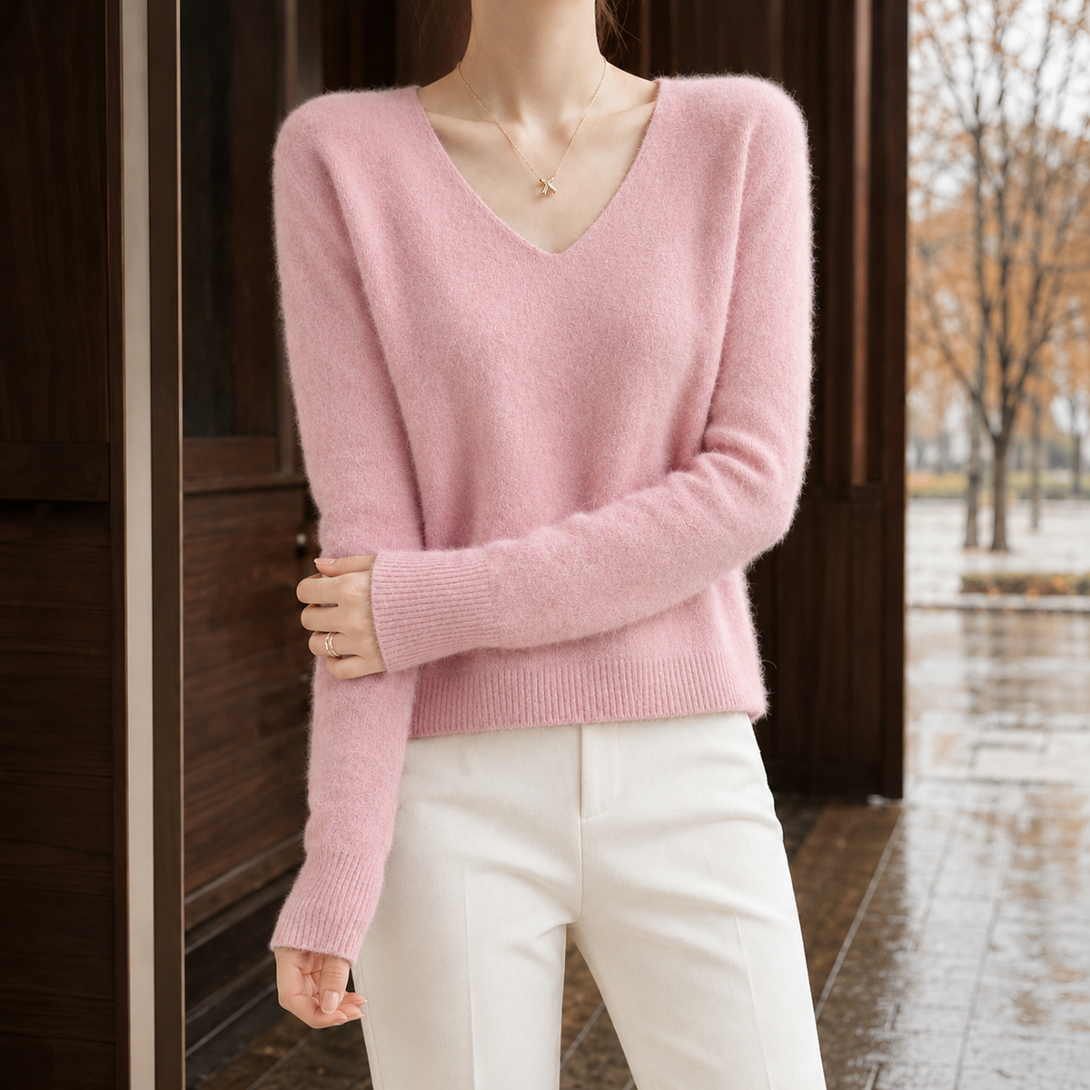 Leontine V Neck Sweater - Pink