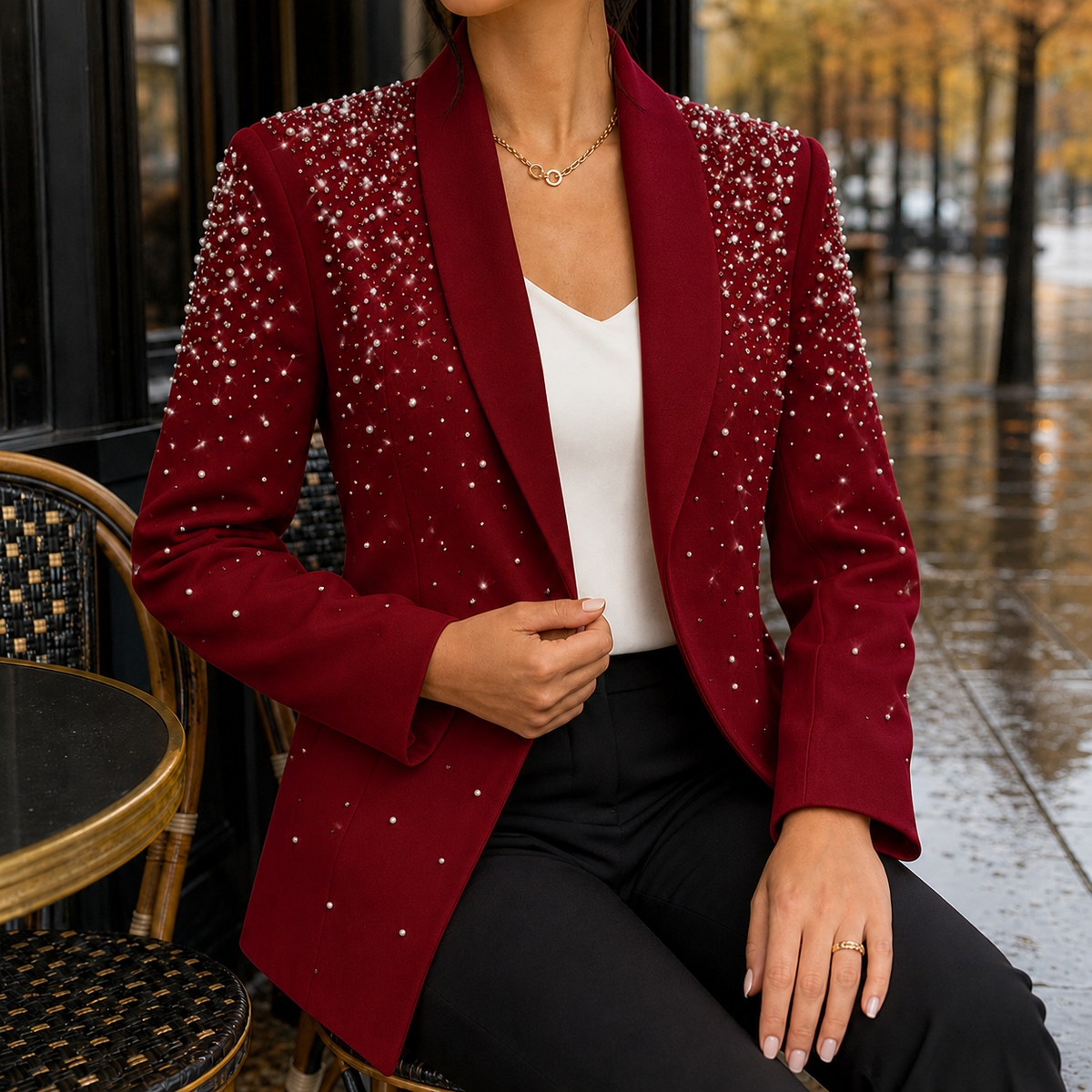 Mallory Embellished Blazer - Wine Red