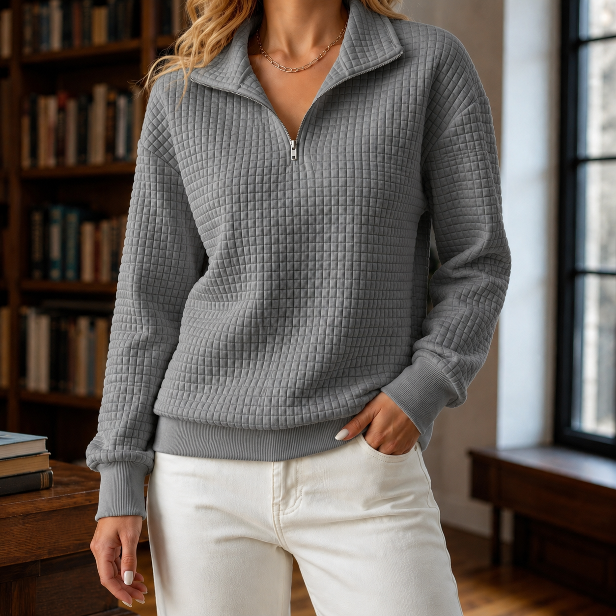 Giulia Quilted Sweatshirt - Gray