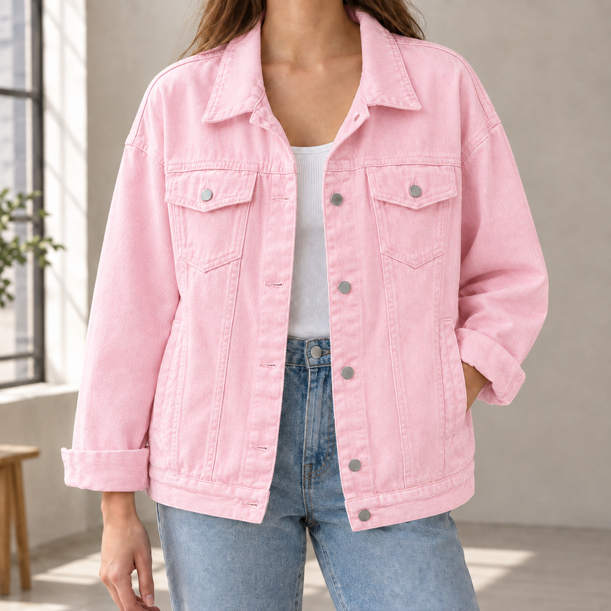Nicolette Denim Overshirt - Pink