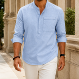 Reuben Stand Collar Shirt - Light Blue