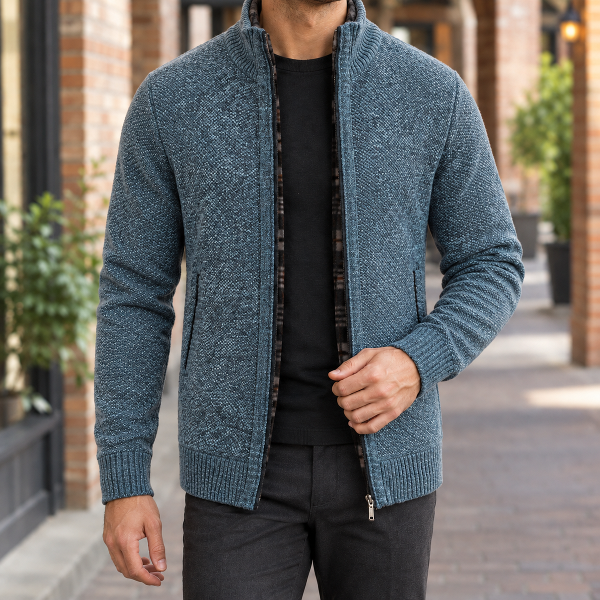 Killian Stand Collar Sweater - Blue Gray