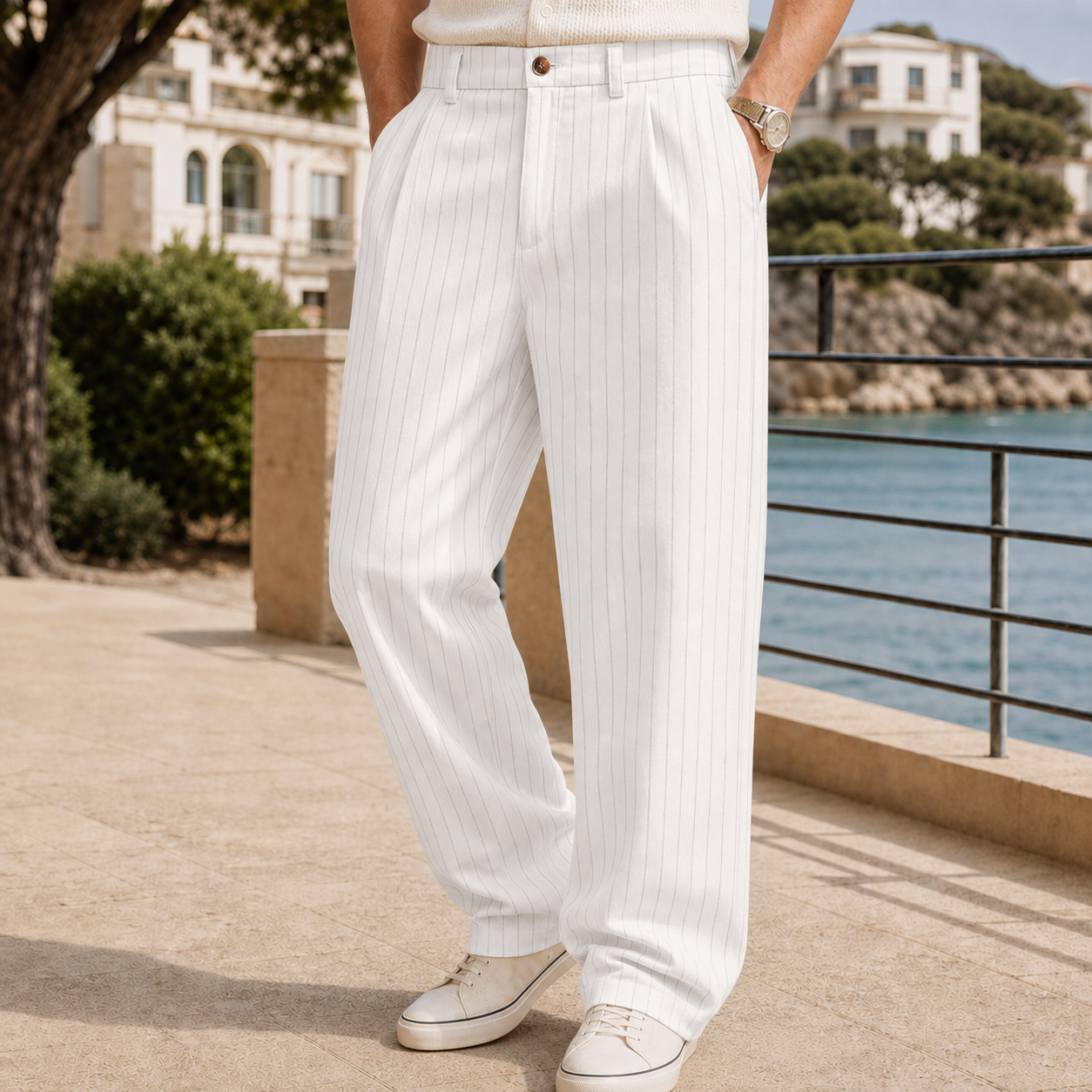 Alden Pinstripe Pants - White