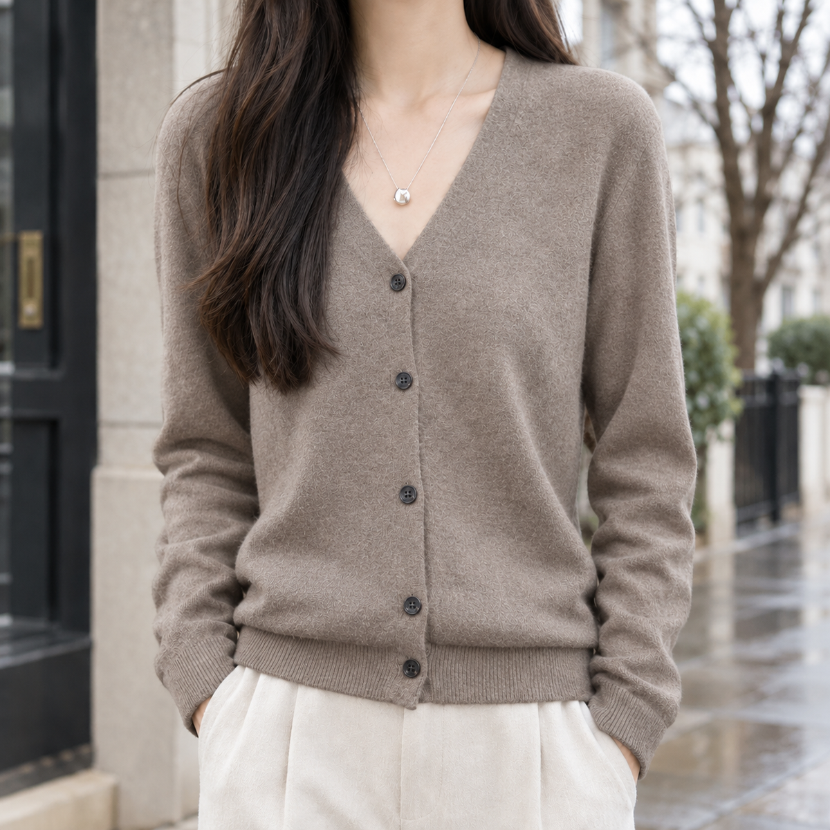 Violetta V-Neck Cardigan - Camel