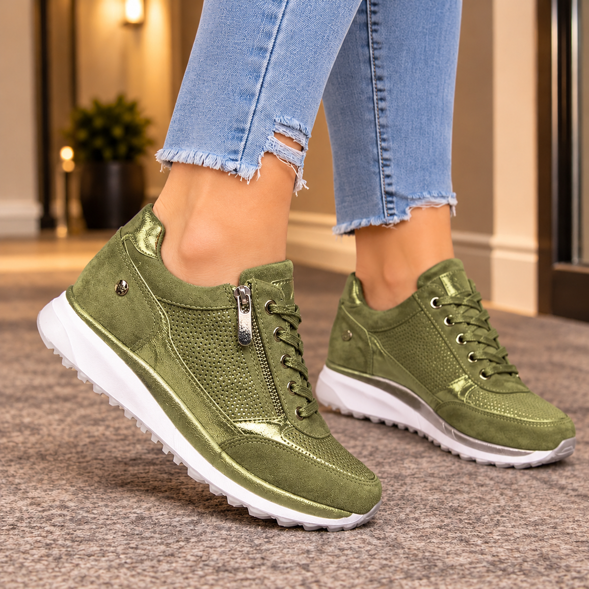 Sanguineti Metallic Wedge Sneakers - Green