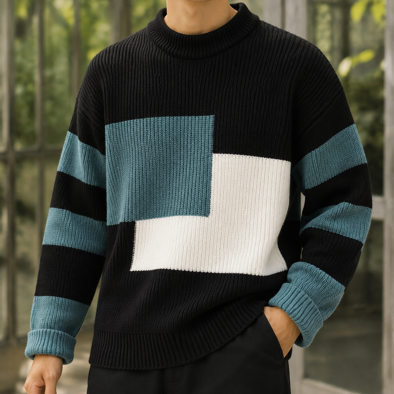 Harris Colorblock Sweater - Pearl Black