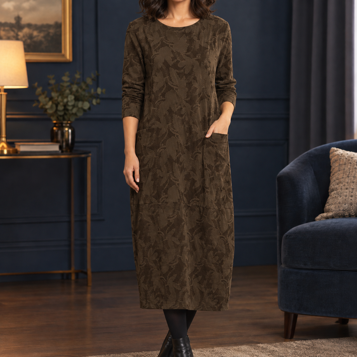 Aline Cocoon Midi Dress - Brown