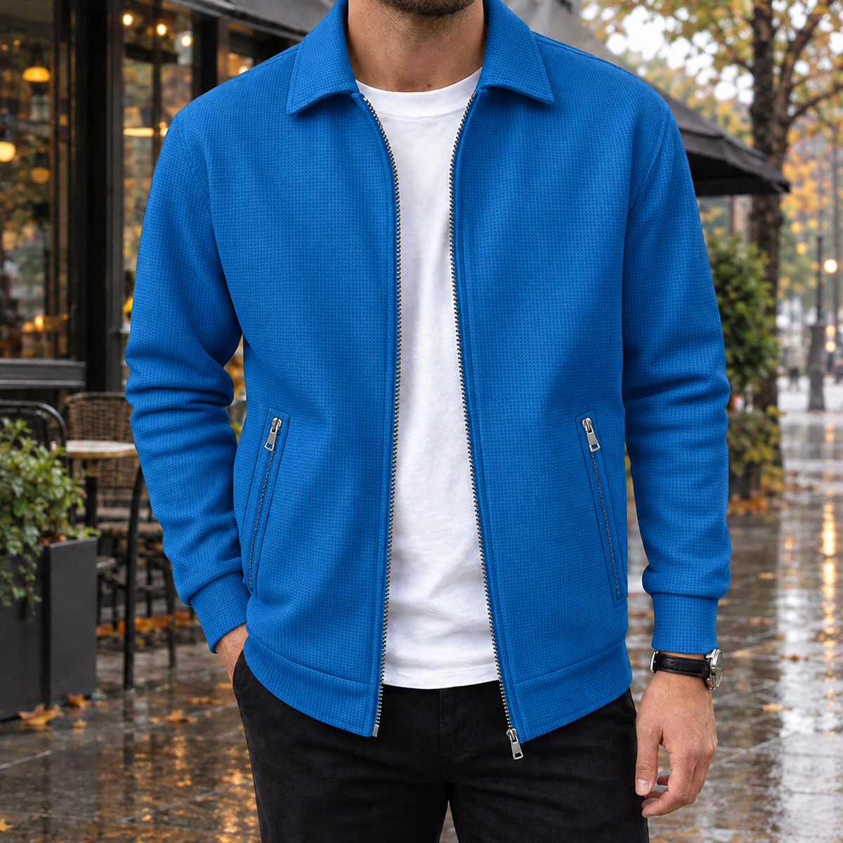 Cyprian Textured Zip Jacket - Blue
