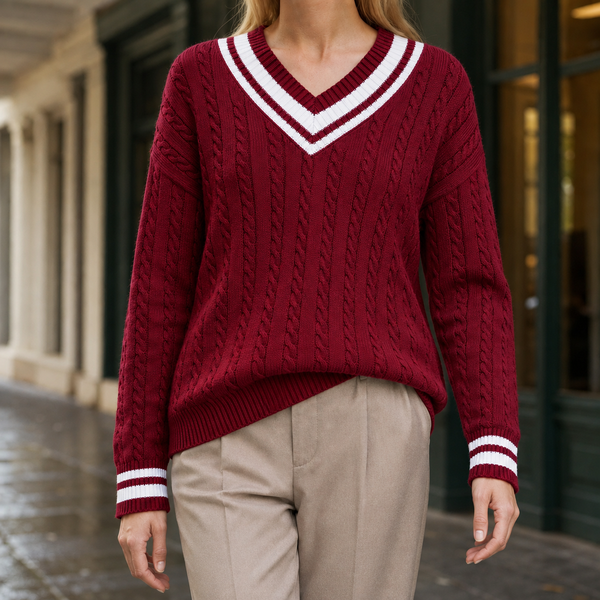 Sophie Cable Knit Sweater - Wine Red