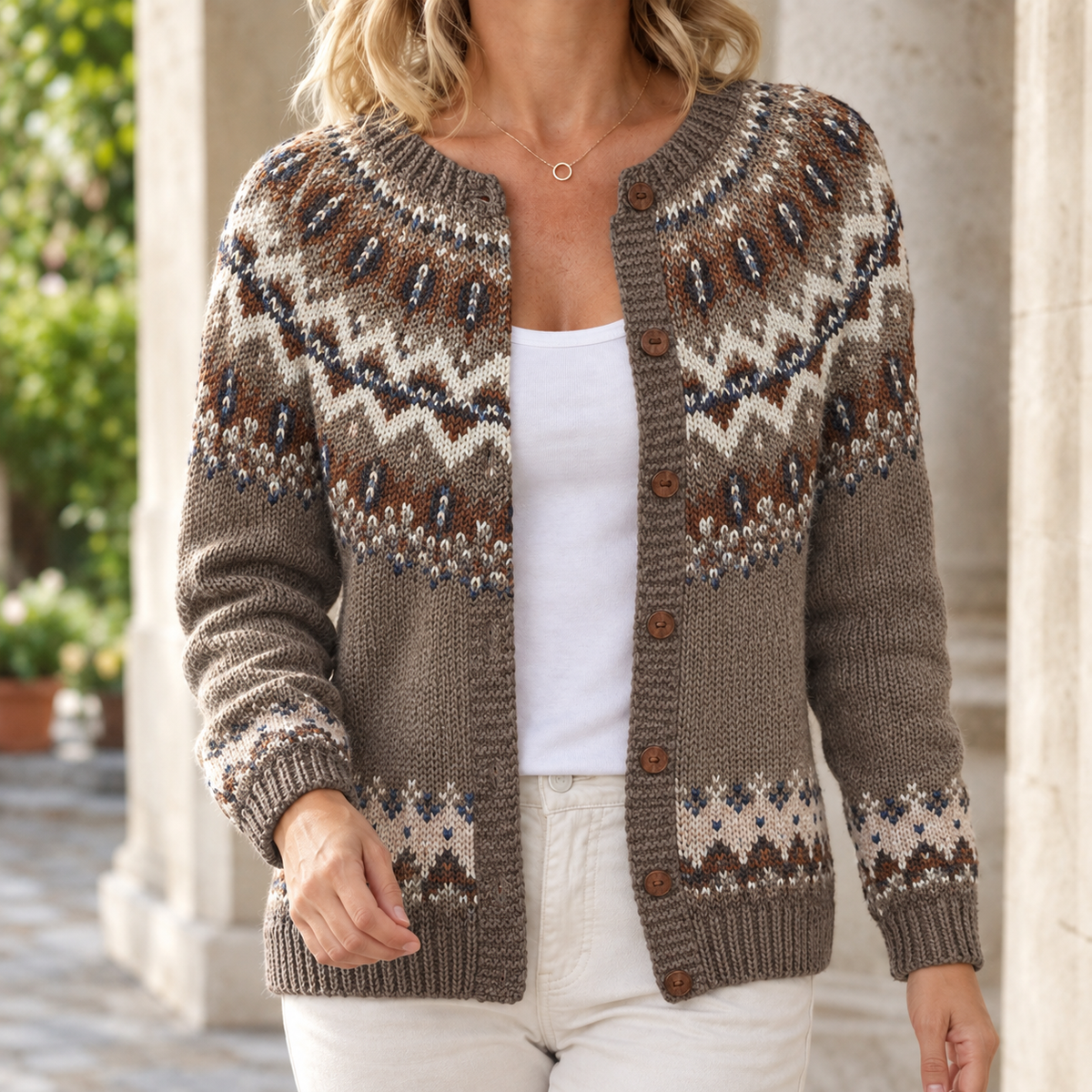 Lorelei Jacquard Cardigan - Taupe